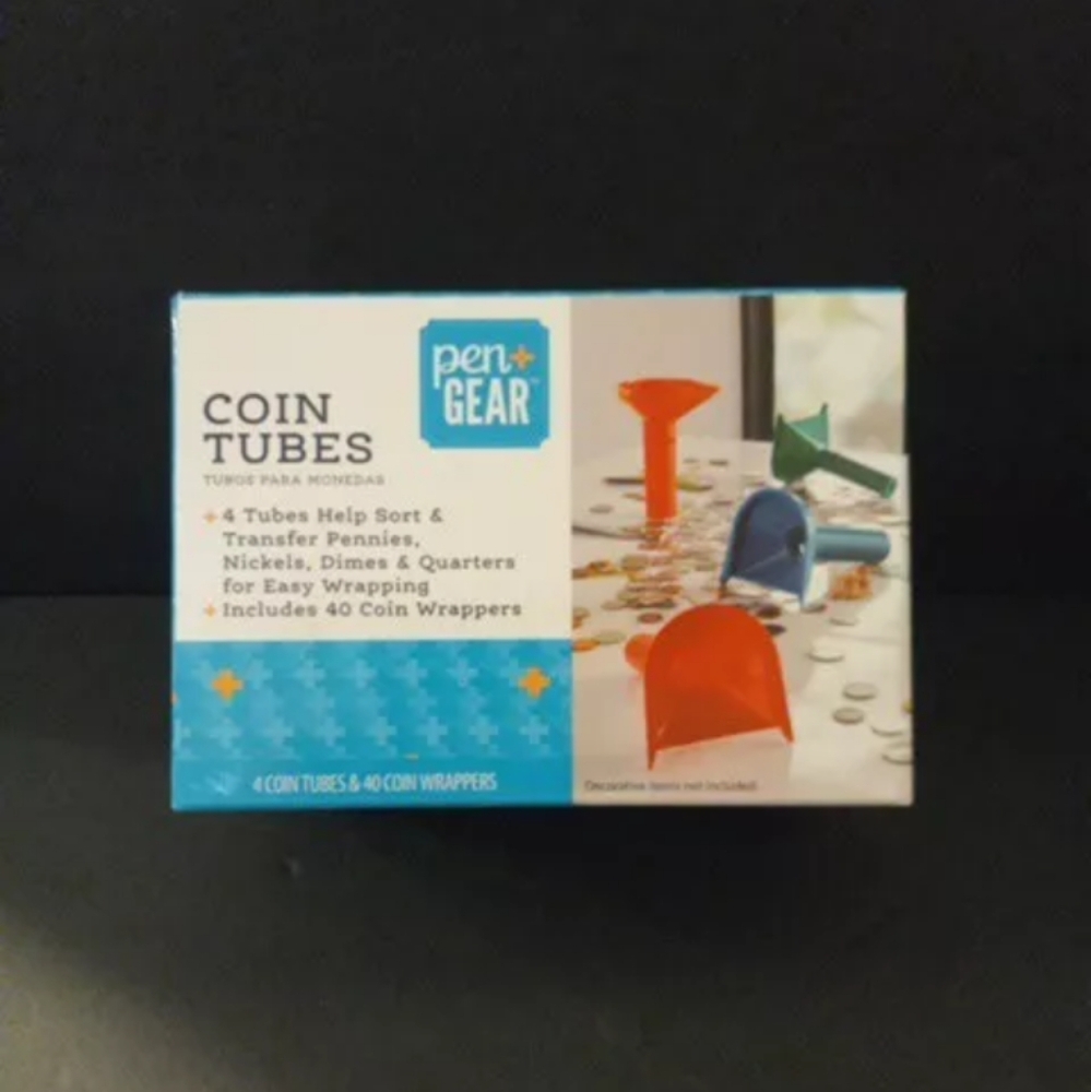 New Coin Sorting Plastic Tubes with 40 Paper Wrappers Quarter Nickle Dime Penny